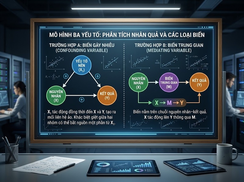 Biến gây nhiễu làm sai lệch quan hệ giữa nguyên nhân và kết quả thế nào