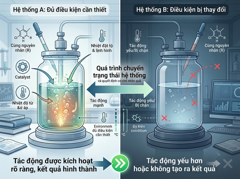 Điều kiện ảnh hưởng quan hệ nhân quả bằng cách thay đổi khả năng tác động thế nào