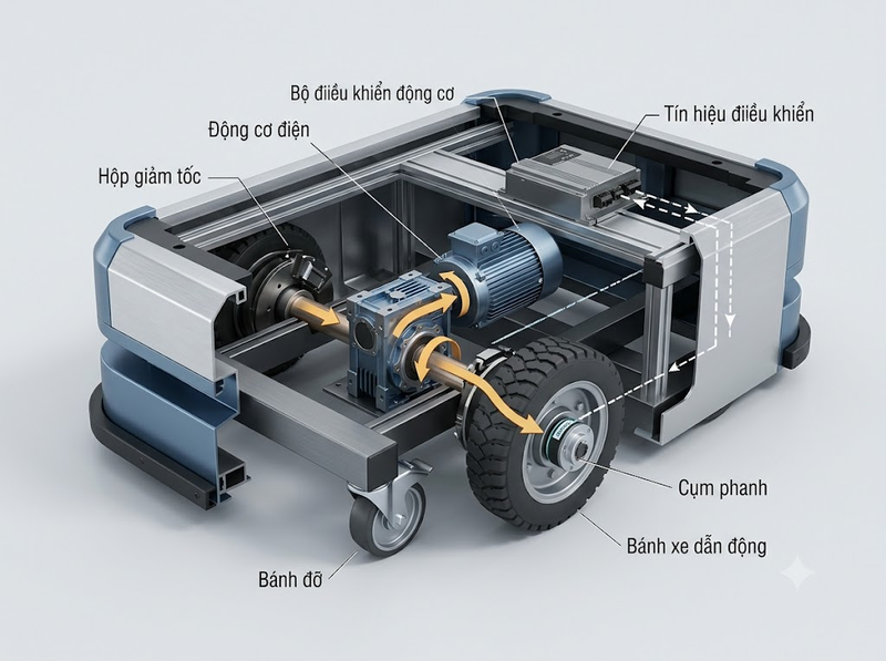 Xe tự hành AGV sử dụng hệ thống di chuyển như thế nào?