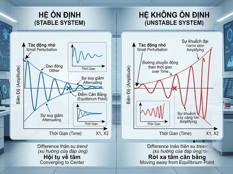 Hiện tượng ổn định và không ổn định khác nhau về phản ứng trước nhiễu thế nào