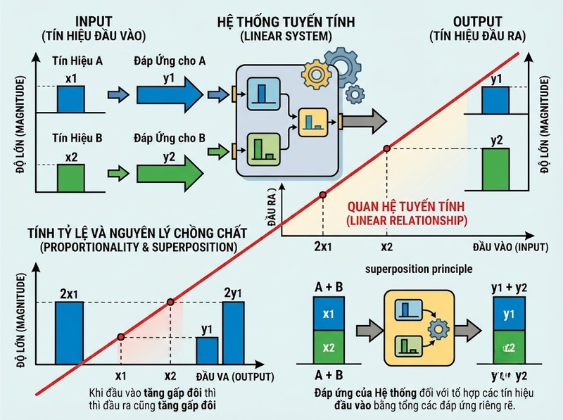 Hiện tượng tuyến tính và phi tuyến khác nhau về quan hệ đầu vào đầu ra thế nào