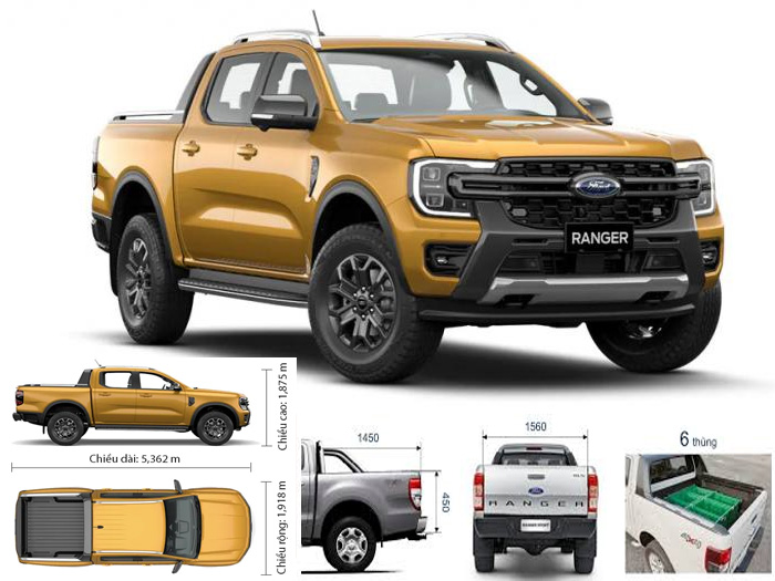 Kích thước xe bán tải Ford Ranger XLS và Wildtrak dài bao nhiêu mét