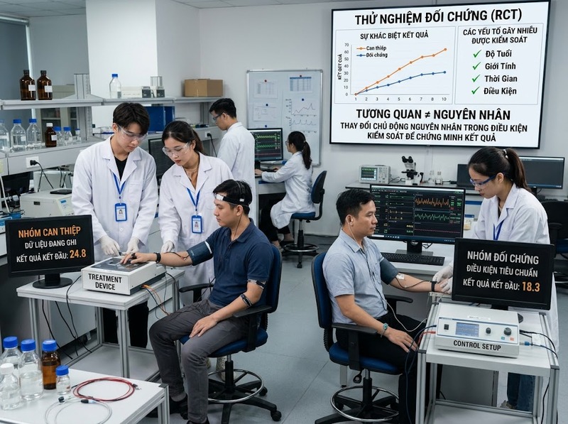 Kiểm tra giả thuyết nguyên nhân cần dùng bằng chứng và thử nghiệm nào