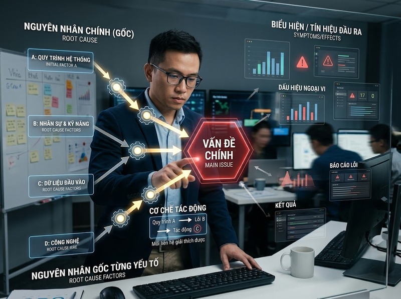 Nguyên nhân và triệu chứng khác nhau về vị trí trong chuỗi vấn đề thế nào