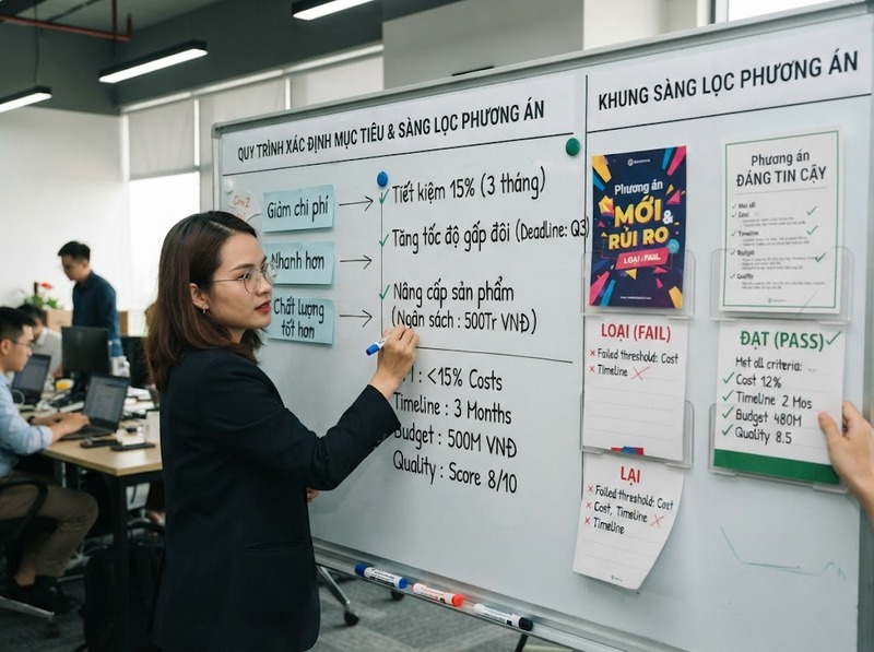 Phương án giải quyết khả thi được sàng lọc dựa trên nguồn lực và ràng buộc nào