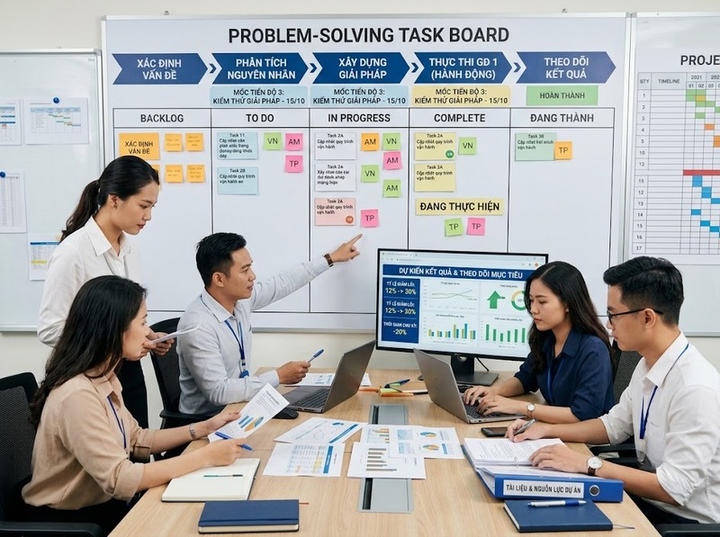 Thành phần của phương án giải quyết cần gồm mục tiêu nguồn lực và rủi ro nào